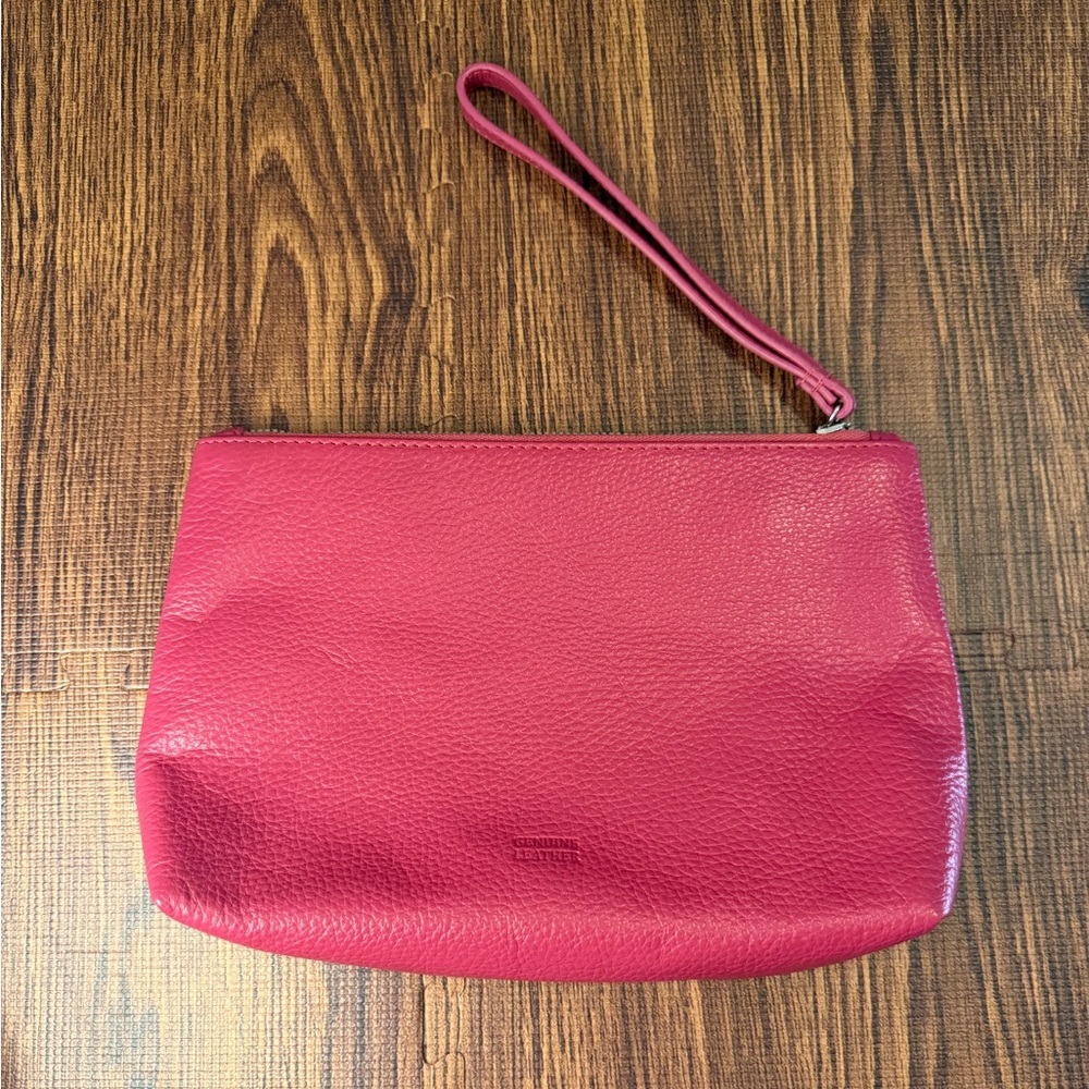 Pink Leather Wristlet Clutch